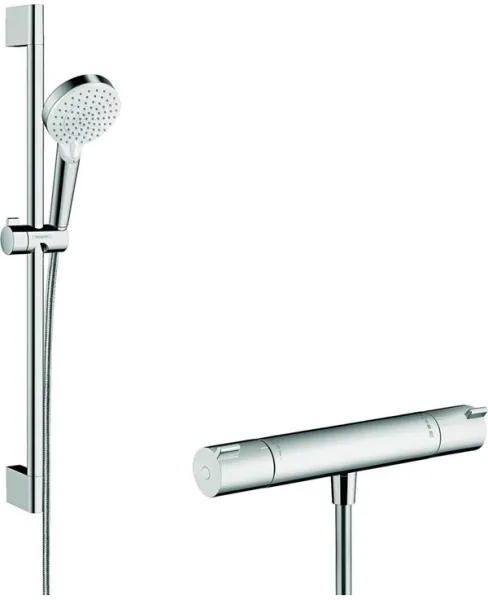 Hansgrohe Crometta Vario シャワーセット(Ecostat 1001 CL サーモスタット付き、ホワイト/クローム)