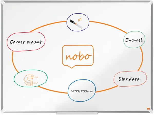 Nobo Premium Plus エナメルホワイトボード 120x90cm ホワイト