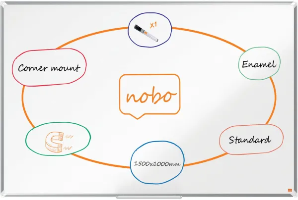 Nobo Premium Plus エナメルホワイトボード 150x100cm ホワイト